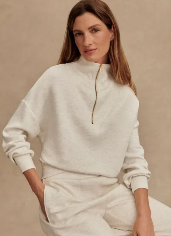 Online Varley Hawley Half Zip Sweat Ivory Marl