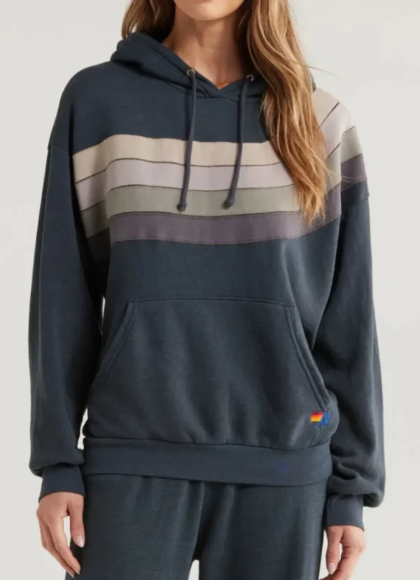 Hot Aviator Nation Wave Stripe 4 Pullover Hoodie Relaxed Charcoal